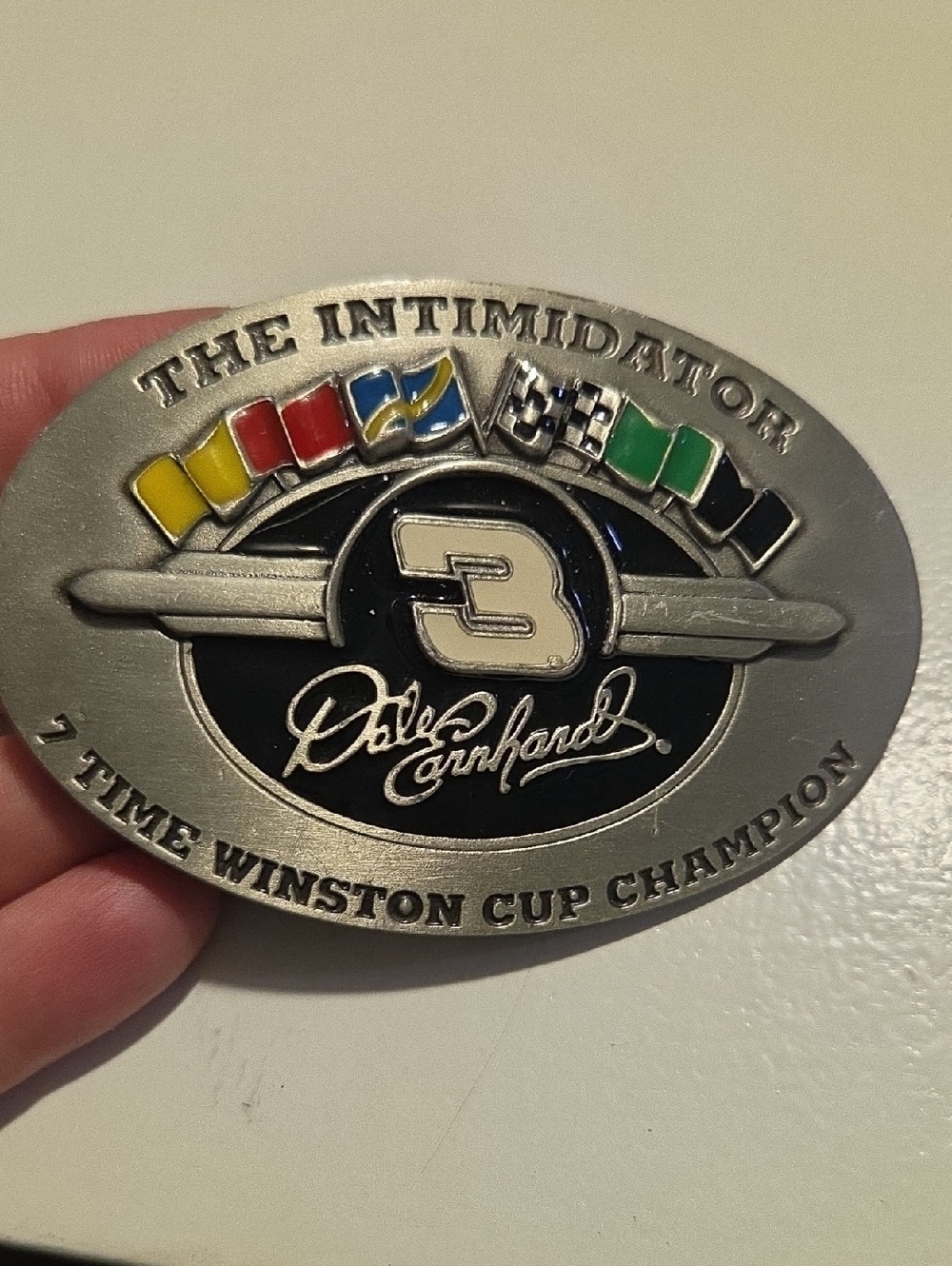 Very Nice Men's Silver Racing Emblem Belt Buckle - Black & Multicolor